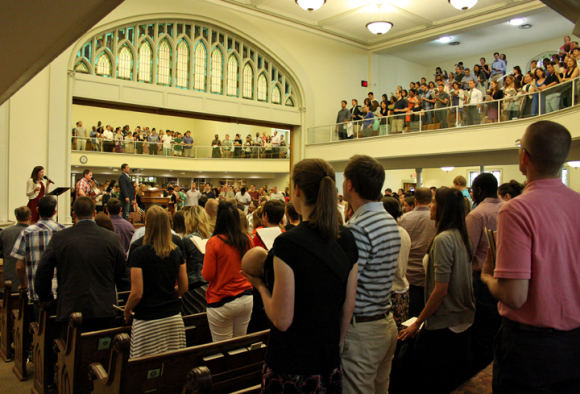 Young people fill the pews at Capitol Hill Baptist Church in Washington, D.C., pastored by Mark Dever.